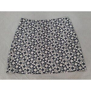 Elodie Navy Blue and White Floral Checkered Skirt/NWOT, Size  Large
